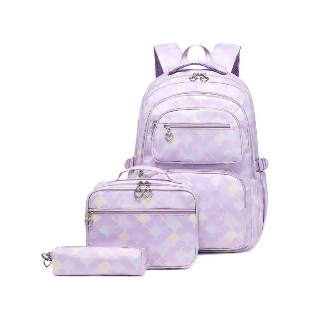 Mermaid Scale Purple School Backpack Set 3pc with‎ Zipper Charms NEW/NWT